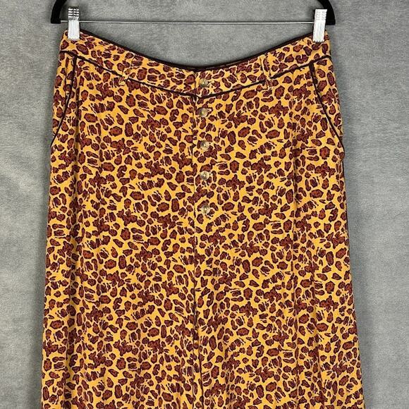 Free People Pants Womens 12 Tan Animal Print Wide Leg Boho Festival Hippie - Picture 3 of 16